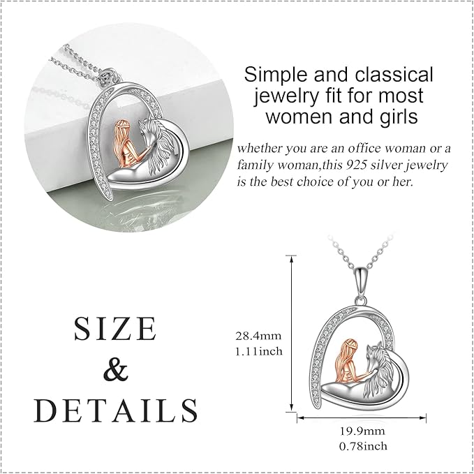 Horse Necklace Jewelry Gifts for Women Sterling Silver Love Heart Women with Horse Pendant Necklace Jewelry Gifts