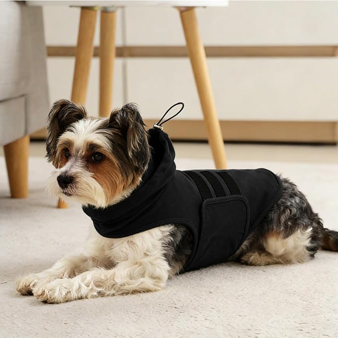 Anxiety Relief Shirt for Small Dogs with Hood -S | Adjustable Chest & Ear Cover,Lightweight Calming Vest Wraps Body,Relief Stress for Separation,Fireworks,Travel (Black)