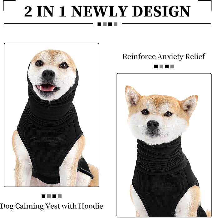 ROZKITCH Dog Anxiety Relief Jacket, Turtleneck Calming Vest for Indoor & Outdoor Use, Breathable Dog Shirt for Separation & Noise Anxiety Black L
