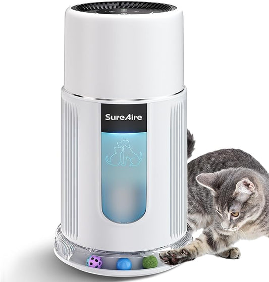 Pet Air Purifiers with HEPA Filter, Home Air Purifier with Replaceable Pre-Filter for Pet Hair, 360° Air Outlet for Large Bedroom, Dorm, Living Room