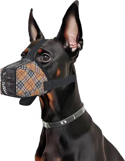 Dog Muzzle for Small Large Dogs - Soft Nylon Basket Muzzle with Adjustable Strap, Breathable Mesh Design Prevents Biting Chewing Licking Eating - Ideal for Training, Grooming & Vet Visits (Yellow, XL)
