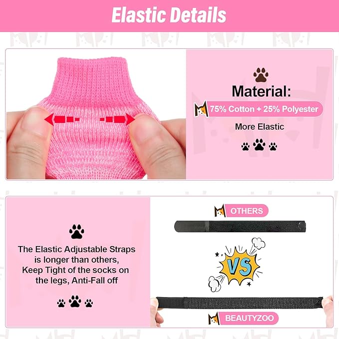 BEAUTYZOO Anti Slip Dog Socks for Small Medium Large Dogs with Grips Straps on Hardwood Floor Protection Wear, Traction Control 3 Pairs Double Side Paw Protector to Prevent Licking for Girl or Boy