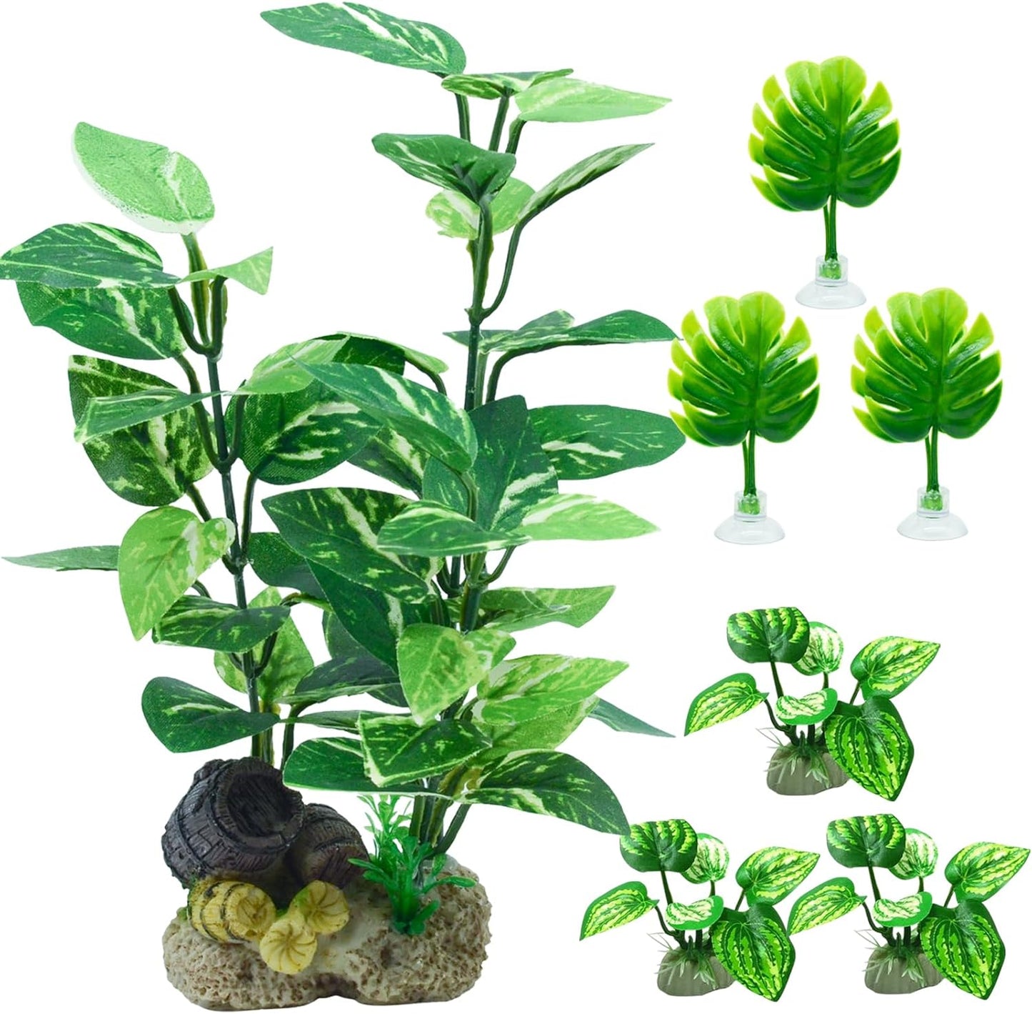 EDGCTYU Aquarium Decorations Fish Tank Artificial Plastic Plants，Silk Plants for Fish Tank Decoration, Pack of 7 (Green)