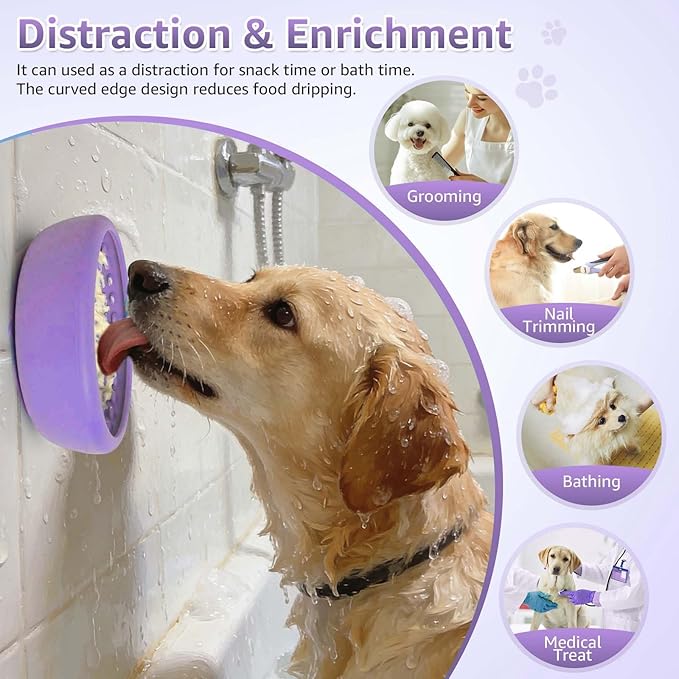 Dog Lick Bowl, ZOURYNUA Non-Slip Slow Feeder Dog Bowls, Enrichment Licking Mat for Distraction, Anxiety Relief Treat Dispenser Freezer, BPA Free Silicone & Dishwasher Safe (Purple, Large)