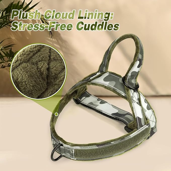 Forestpaw No Pull Dog Harness - Soft Flannel Padded Tactical Dog Vest Harness with Quick Release Buckle, Adjustable Reflective Pet Harness for Medium Dogs Walking Training,Green Camouflage M
