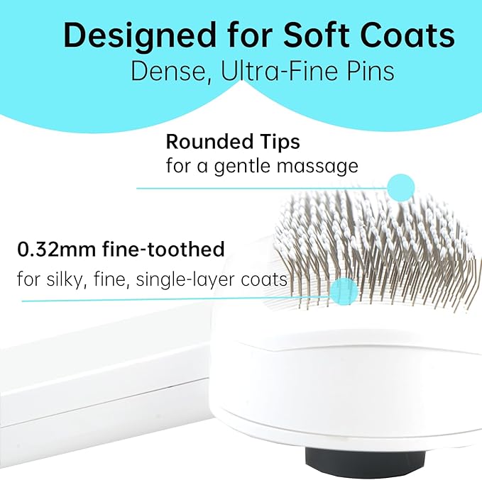 Self-Cleaning Slicker Brush for Dogs & Cats, 3-in-1 Grooming Kit with Detangling Comb & Storage Box, Deshedding Tool for Long Short Hair Pets, Soft Cat Brush Prevents Matting & Tangles, White