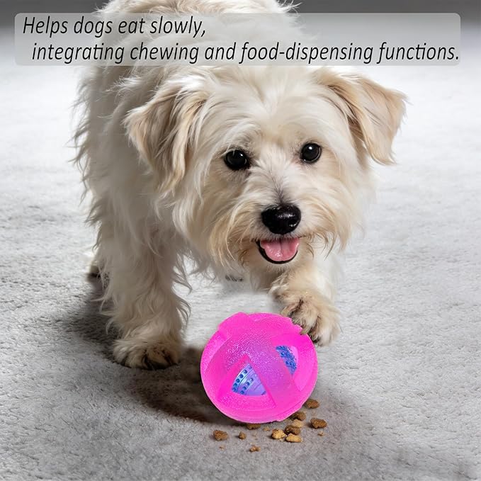 Dog Ball Toy for Chewing and Treat Dispensing - Rubber Chew Balls, Interactive Dog Puzzle Ball Toys for Fun & Chew Time, Treat Dispensing Toys for Small Medium Breed, 3.5 Inch (Pink)