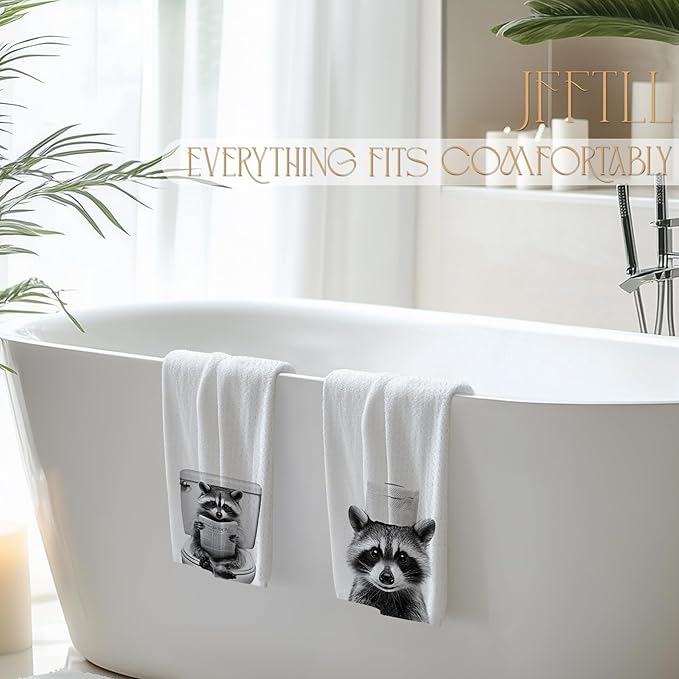 Funny Toilet Newspaper Raccoon Bathroom Hand Towels, Gifts for Raccoon Lovers Hand Towels for Bathroom Washroom Restroom Decor, 16x24 Inch Set of 2