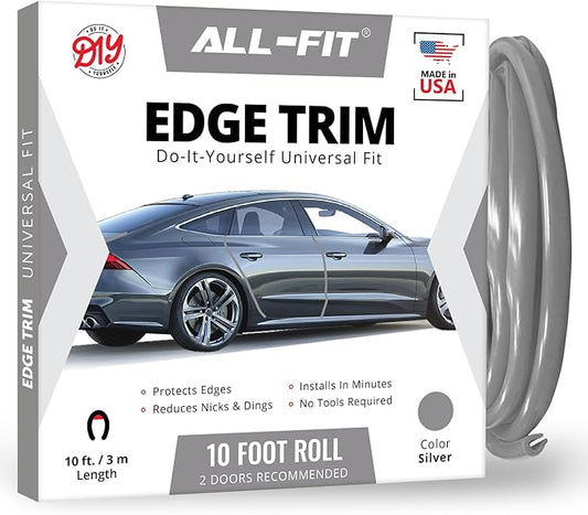 All-Fit Automotive Car Door Edge Protector – Universal DIY Edge Trim to Prevent Scratches & Dings – Flexible Adhesive Molding Trim for Cars, Trucks & SUVs (10 Ft - Silver)
