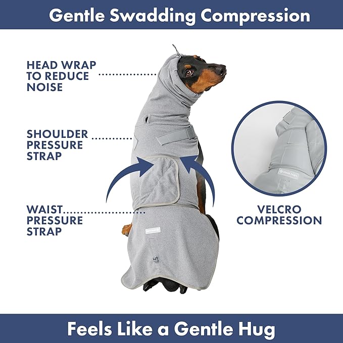 Spark Paws Anxiety Relief Vest for Dogs – Gentle Compression Dog Anxiety Suit, Calming Wrap for Separation Anxiety, Thunder, Fireworks, Suitable for Small Medium and Large Breeds - Grey - Size 3XL
