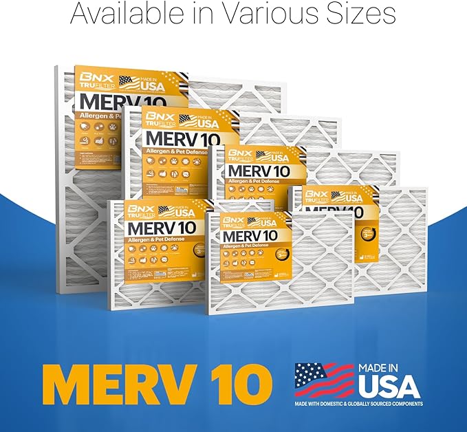 BNX TruFilter 20x22x1 MERV 10 (6-Pack) AC Furnace Air Filter - MADE IN USA - Pleated Air Conditioner HVAC AC Furnace Filters - Removes Odor, Mold, Bacteria, Smoke