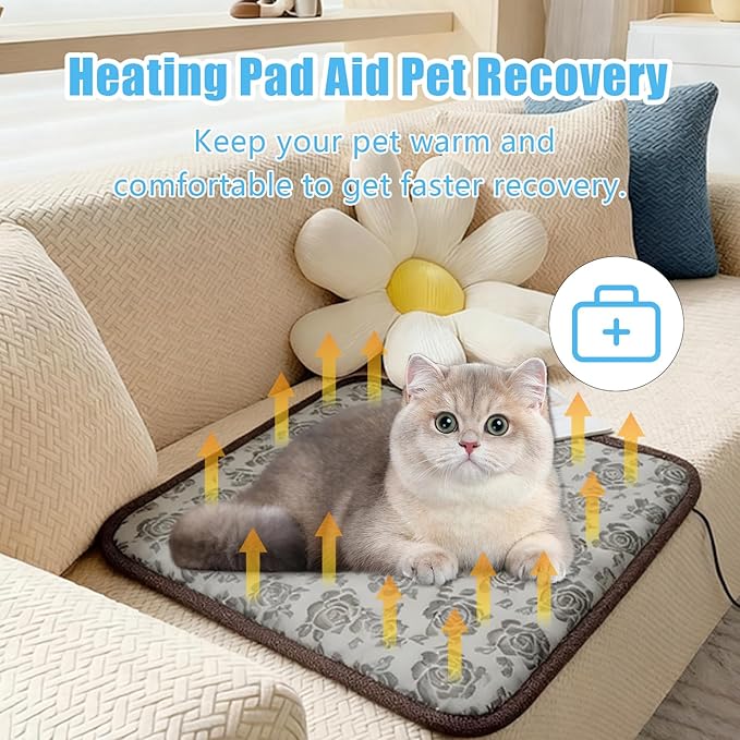 Pet Heating Pad for Dogs and Cats, 17.7x17.7 inches, Heated Dog Bed & Heated Cat Bed, Waterproof Cat Electric Heated Pad Mat for Dogs with Chew Resistant Cord and Constant Temperature for Indoor Use