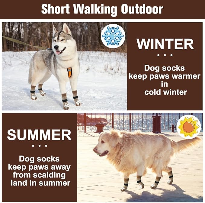 BEAUTYZOO Anti Slip Dog Socks for Small Medium Large Dogs with Grips Straps on Hardwood Floor Protection Wear, Traction Control 3 Pairs Double Side Paw Protector to Prevent Licking for Girl or Boy