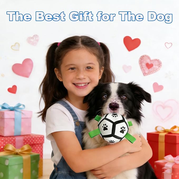 Dog Toys, Dog Soccer Ball with Straps for World Cup, Interactive Dog Balls for Small Breed, Dog Birthday, Herding Ball, Durable Toy for Puppy Outdoor Play (5 Inch)