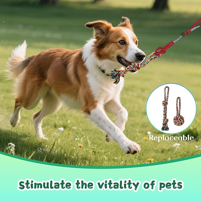 Flirt Pole for Dogs with Rope Toys, Adjustable Lightweight Interactive Pet Training Pole for Small to Medium Dogs (Red)