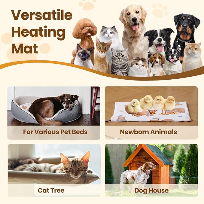 Bearhug Heated Cat Bed, Dog Heating Pad 28"×18"[Two Replaceable Cover] Adjustable Temperature Pet Heating Pad with Steel-Wrapped Cord, Waterproof and Chew-Resistant for Cats Puppies Medium Animals