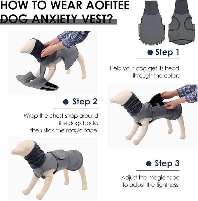 AOFITEE Dog Anxiety Vest, Dog Anxiety Calming Hoodie, Pet Thunder Jacket Calming Shirt for Fireworks, Thunder, Travel, Separation, Noise Block & Ear Protection Recovery