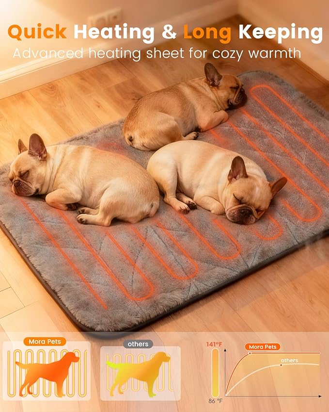 Mora Pets Dog Heating Pad Heated Cat Bed 9 Adjustable Temperature Pet Warming Mat with Timer Auto Power Off Waterproof Heated Pet Blanket 35 Inch for Large Dogs and Muti Cats Indoor