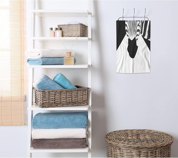 AOYEGO Zebra Hand Towels Wild Animal Black White Striped Zebras in Geometric Triangles Highly Absorbent Soft Towels Bathroom Beach Kitchen Spa Gym Face Towel 15x30 Inch