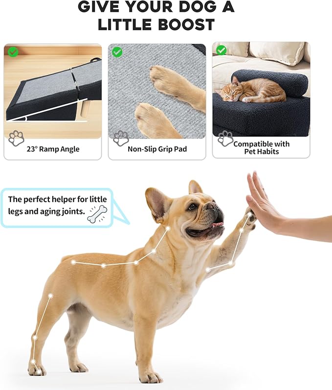 Dog Stairs for Small Dogs and Cats – 2-in-1 Dog Ramp for Bed and Couch, 16.5'' Foldable Wooden Pet Steps, Sturdy Multi-Use Split Ottoman Design, Dark Blue