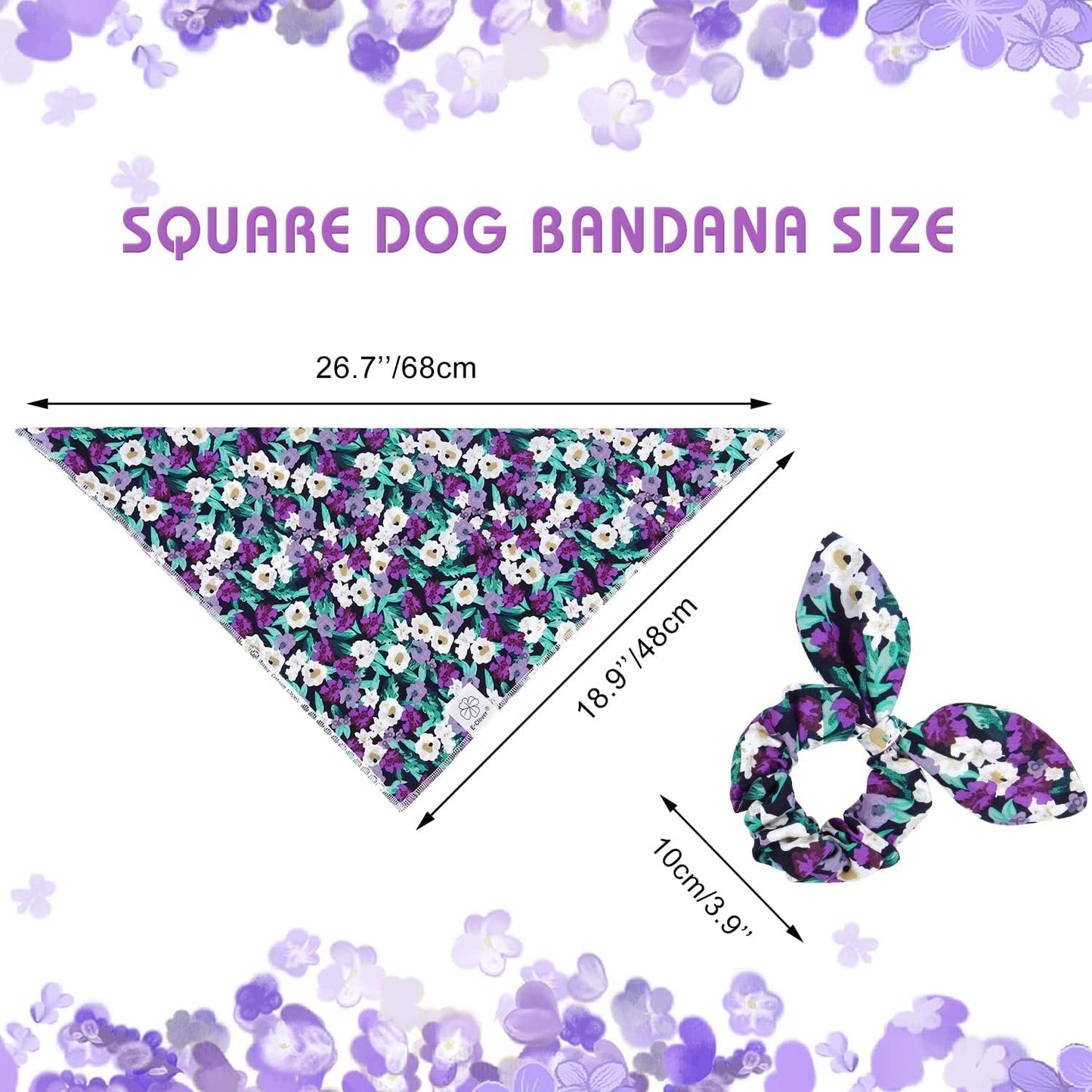 E-Clover Dog Bandanas & Matching Scrunchie Set Dog Bandana Scarf Bibs Washable Kerchief for Medium Large Dogs & Pet Owner Purple Halloween Accessories