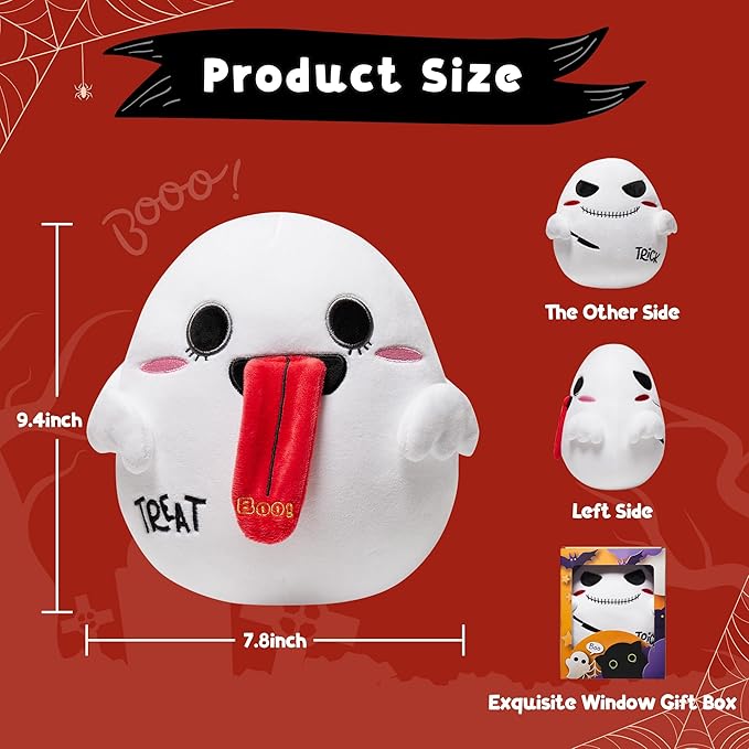 Ghost Plush Birthday Gifts for Boys Girls, Boxed Ghost Stuffed Animal Toy - 9.4" Double-Sided Spooky Gift Stuffed Ghost with Trick or Treat - Perfect for Haunted Party Decor & Gifts