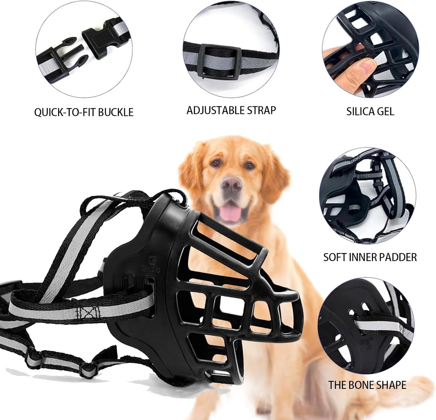 Dog Muzzle, Breathable Basket Muzzles for Small Medium Large Sized Dogs, Adjustable Humane Cage Mouth Cover for Grooming Biting Chewing, Allows Panting and Drinking (Soft Rubber, XXL)