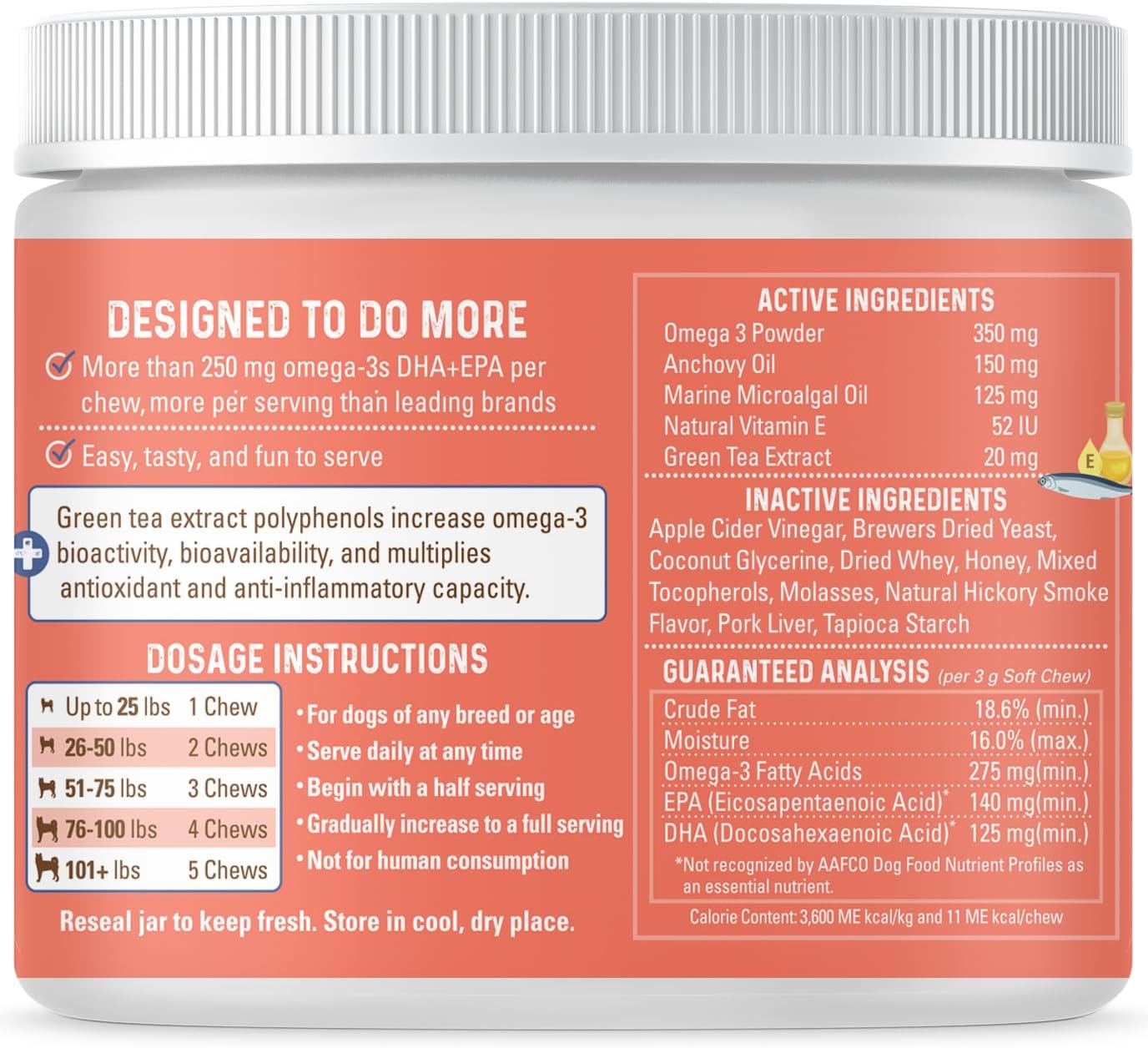 Bernie’s OMG! Omegas Chews for Dogs - 5X Extra Strength DHA+EPA, Fish Oil, Healthy Skin & Coat, Allergy Relief, Joint Supplement (Pork Flavor)