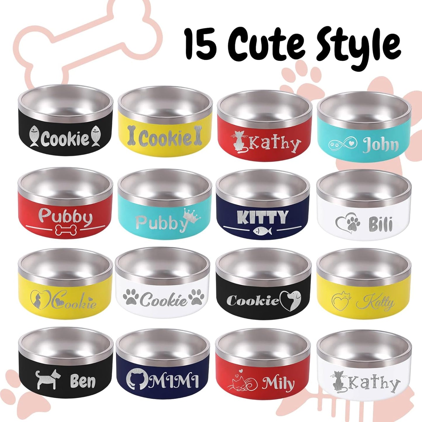 18OZ Personalized Dog Bowl Laser Engraved Custom Pet Name 18/32/42/64 oz No Slip Stainless Steel Insulated Bite-Resistant Food Water Dishes-Black