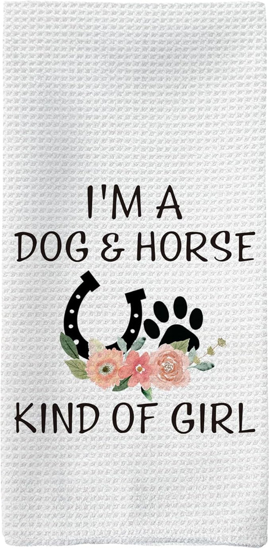 Gifts for Dog Lovers Horse Lovers Kitchen Towels, I'm a Dog and Horse King of Girl Hand Towels, Dog Gifts Horse Gifts for Girls Women Dish Towels Tea Towels for Kitchen, 16x24inch