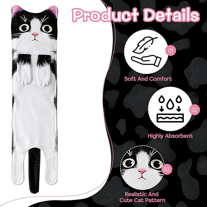 Fuzzy Ball Hand Towel - Cute Cat Kitchen Hanging Hand Towels for Bathroom, Decorative Christmas Gifts for Women, Cat Lovers