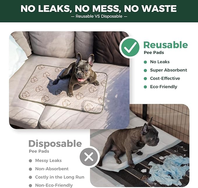 FXW Washable Pee Pads for Dogs, Puppy Pads with Super Absorbent, Specifically Designed for 24inch Cages, 17" x 23" Rectangle, Khaki, 4 Packs
