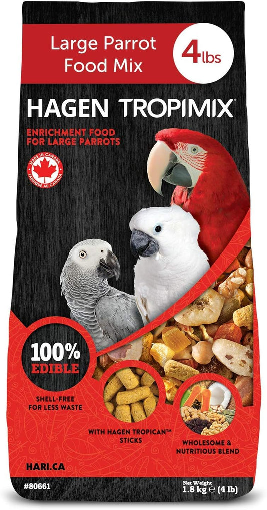 Tropimix Bird Food, Hagen Large Parrot Food with Seeds, Fruit, Nuts, Vegetables, Grains, and Legumes, Enrichment Food, 4 lb Bag