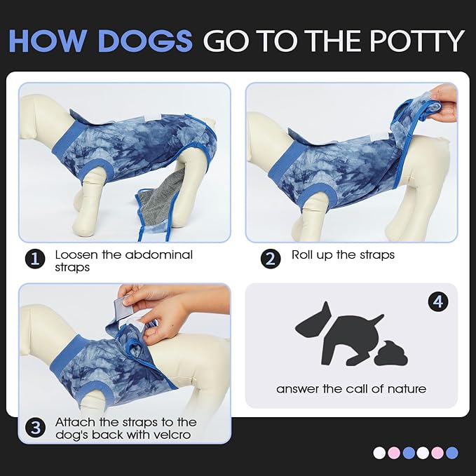 FUAMEY Recovery Suit for Dogs After Surgery,Soft Breathable Dog Bodysuit E-Collar & Cone Alternative Surgical Suit,Male Female Dog Neuter Spay Suits Anti Licking Wounds Onesie Blue Tie Dye L