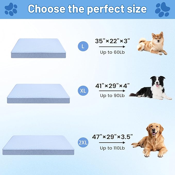 Orthopedic Memory Foam Dog Bed,Cooling Dog Beds for Dogs, Washable Pet Beds for Crate with Faux Fur Cover, Waterproof Lining, (XX-Large:47"x29"x3.5", Cooling Surface)