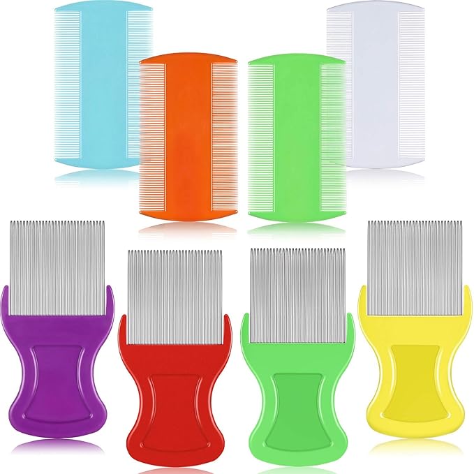 Maitys 8 Pieces Flea Lice Combs Double Sided Lice Cats Dogs and Nit Removal Hair Grooming Plastic and Metal Comb, Head Hair Comb for Pets and Humans(3.5 x 2 Inches, 3.54 x 1.57 Inches,Classic)
