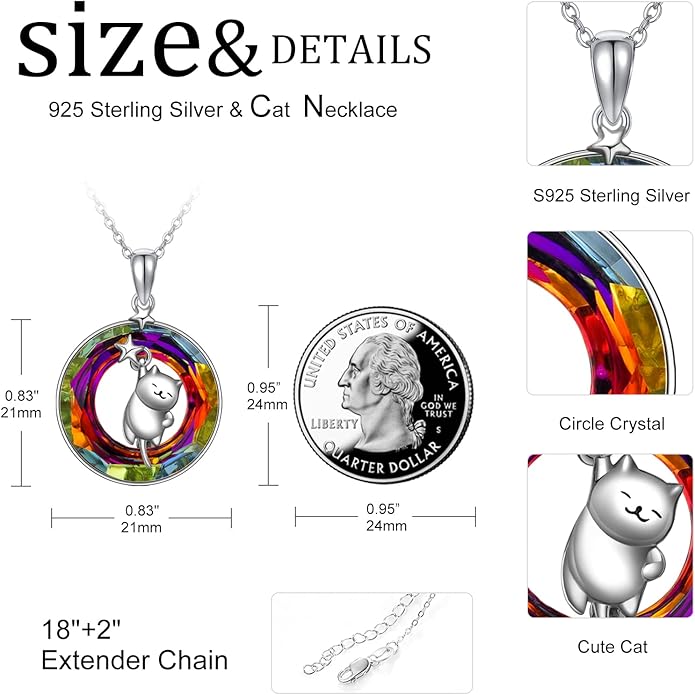 Dreamboat Sterling Silver Cat Necklace for Women Crystal Necklace Cute Animal Necklace Kitten Necklace Cat Pendant Friendship Cat Jewelry Gifts