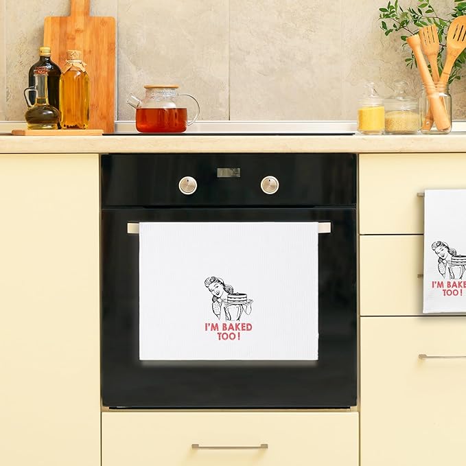 Funny Baking Kitchen Towels I'm Baked Too Dishcloths Funny Retro Housewife Dish Towels Tea Towels for Kitchen Decor Novelty Baking Gifts for Women Hostess Mother Sister Friend（16x24 Inch）