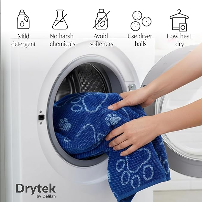 Delilah Home Drytek Dog Towel, Faster Drying, Ultra Absorbent & Odor-Resistant Dog Drying Towel Made from Recycled Bottles, Bath, Beach & Travel Towel (Blue) Large 30x54