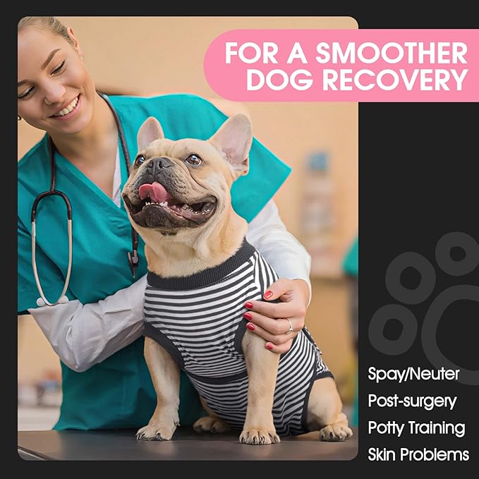 FUAMEY Dog Recovery Suit Male,Dogs Surgery Neuter Suits Puppy Spay Shirts for Female Protect Dog's Skin Anti Licking Abdominal Wounds Doggie Onesie Pet Bodysuit Alternative to Cone Gray Stripes XS
