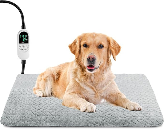 ENJOY PET Pet Heating Pad for Cats Dogs, Heated Dog Bed Indoor Dog Heating Pad with Chew Resistant Steel Cord, 12 Level Timer and Temperature Heated Pet Bed Electric Warming Blanket (28''x16'')
