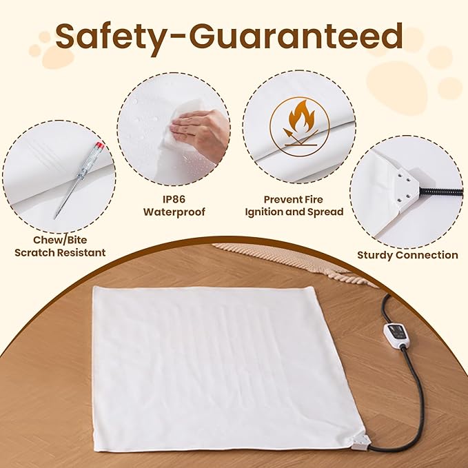 Bearhug Heated Cat Bed, Dog Heating Pad 28"×18"[Two Replaceable Cover] Adjustable Temperature Pet Heating Pad with Steel-Wrapped Cord, Waterproof and Chew-Resistant for Cats Puppies Medium Animals
