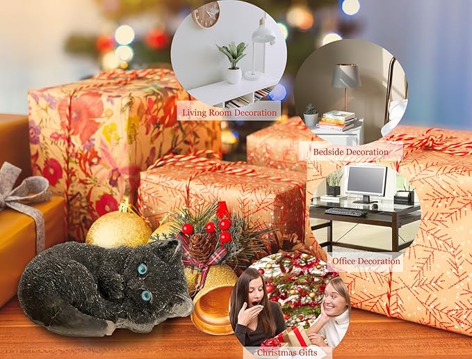 DUQGUHO Black Cat Decor Black Obsidian Crystal Gifts for Cat Lovers Sleeping Cat Statue Figurines Crystal Healing Stone Cute Resin Cat Gifts for Women Home Decoration 1PC