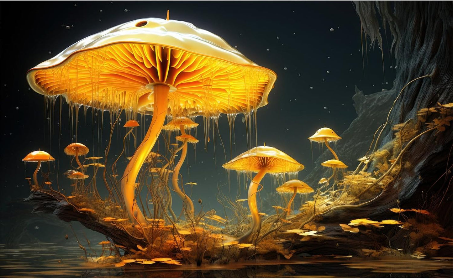 Fantasy Mushrooms Aquarium Background Fantasy Mushroom in Magical Enchanted Fairy Tale Stream Reptile Tank Enclosure Terrarium Backgrounds Mushroom Theme Landscape Fish Tank Backgrounds 36x18in