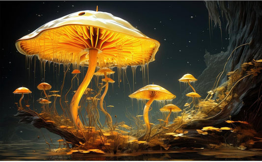 Fantasy Mushrooms Aquarium Background Fantasy Mushroom in Magical Enchanted Fairy Tale Stream Reptile Tank Enclosure Terrarium Backgrounds Mushroom Theme Landscape Fish Tank Backgrounds 30x18in