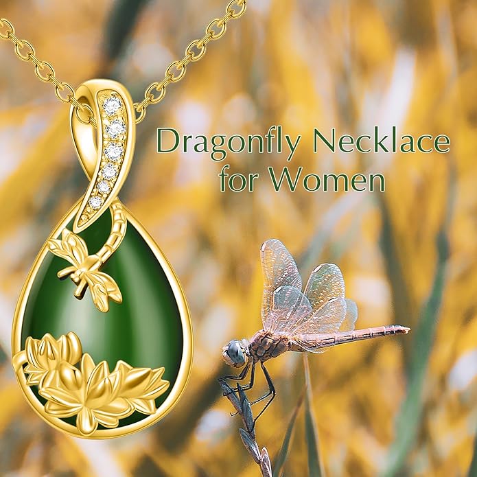 Green Jade Necklace Sterling Silver Teardrop Hummingbird/Dragonfly/Butterfly/Bee/Cat/Cardinal/Owl/Fox/Sloth Natural Jade Jewelry Birthday Mothers Day Christmas Gifts Women Mom Her