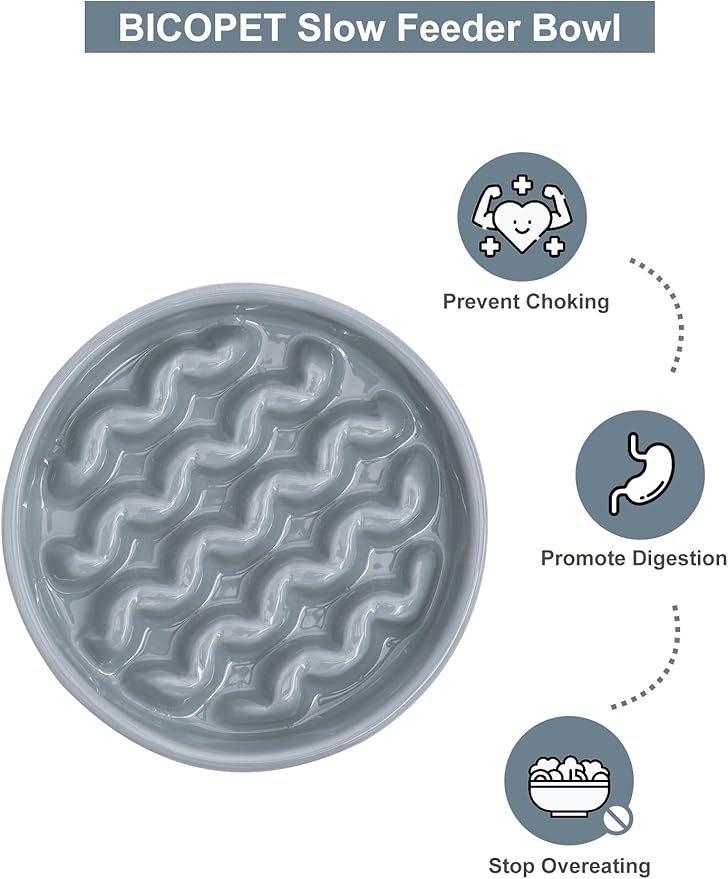 Ceramic Maze Dog Slow Feeder with Non-Slip Silicone Rim – Heavy-Duty Stoneware Bowl with Puzzle Pattern for Bloating & Obesity Prevention (Ice Blue-S)
