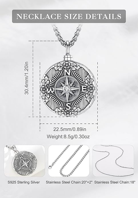 EUDORA Sterling Silver Urn Necklace for Ashes for Women Men, Ash Pendant for Human Cat Dog Ashes, Necklace for Ashes of Loved One Dad Mom Papa Pet Cremation Souvenir Jewelry for Funeral, 20inch