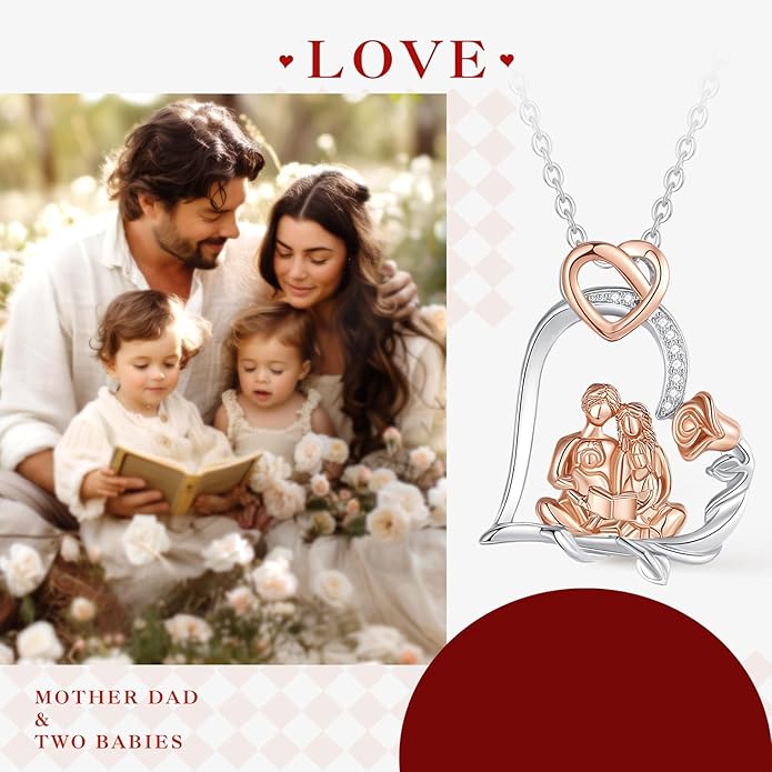 EUDORA Sterling Silver Mother Daughter Necklace for Women, Mama Son Daughter Necklace Pendant for Mom and Daughter,Mom Jewelry from Daughter Mother's Day Gift for Mother Daughter Aunt Grandma