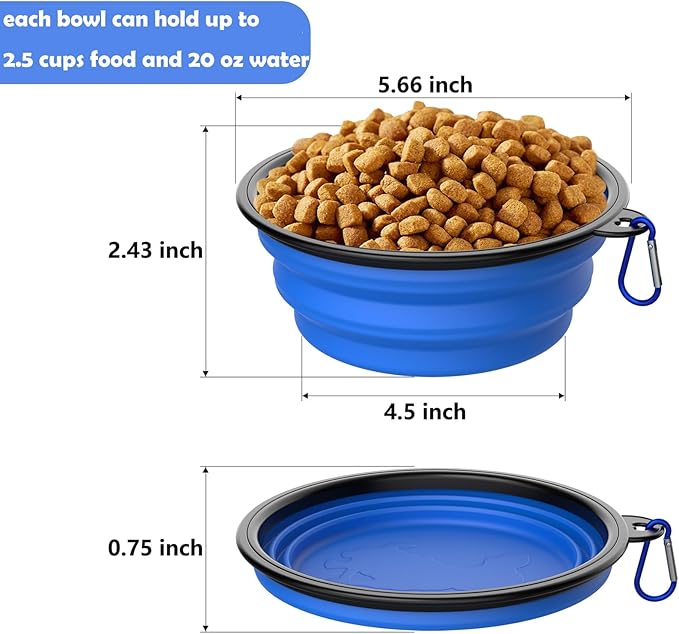 3 Pack Collapsible Dog Bowl Travel Portable Pet Bowls [20oz,600ml],Expandable Foldable Food Water Feeding Dishes for Traveling Hiking Walking,with Carabiners [Black,Blue,Green]